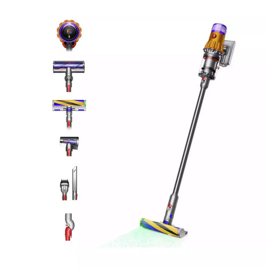 مكنسة كهربائية لاسلكية Dyson V12 Detect Slim Absolute بقوة 350 وات ومدة شحن 3.5 ساعة - أصفر/نيكل