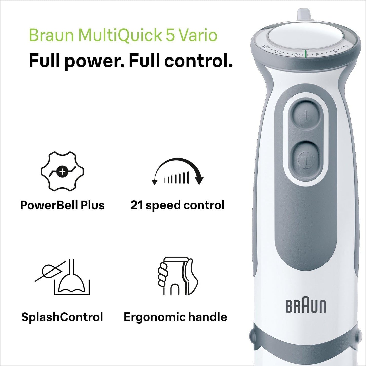 Braun MultiQuick 5 Vario Hand Blender with Attachments, 1000 Watt, White/Grey, MQ 5235 WH