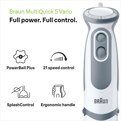 Braun MultiQuick 5 Vario Hand Blender with Attachments, 1000 Watt, White/Grey, MQ 5235 WH