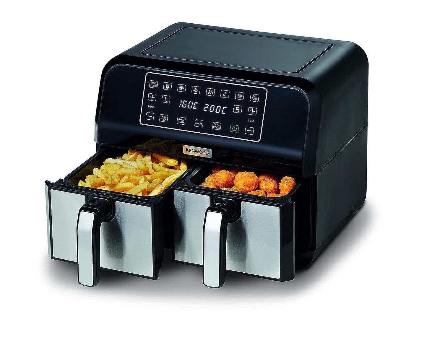 Kenwood digital twin air fryer xxxl 4l+4l 1.7kg+1.7kg with dual zone technology & dual frying hfm75.000mb black/silver