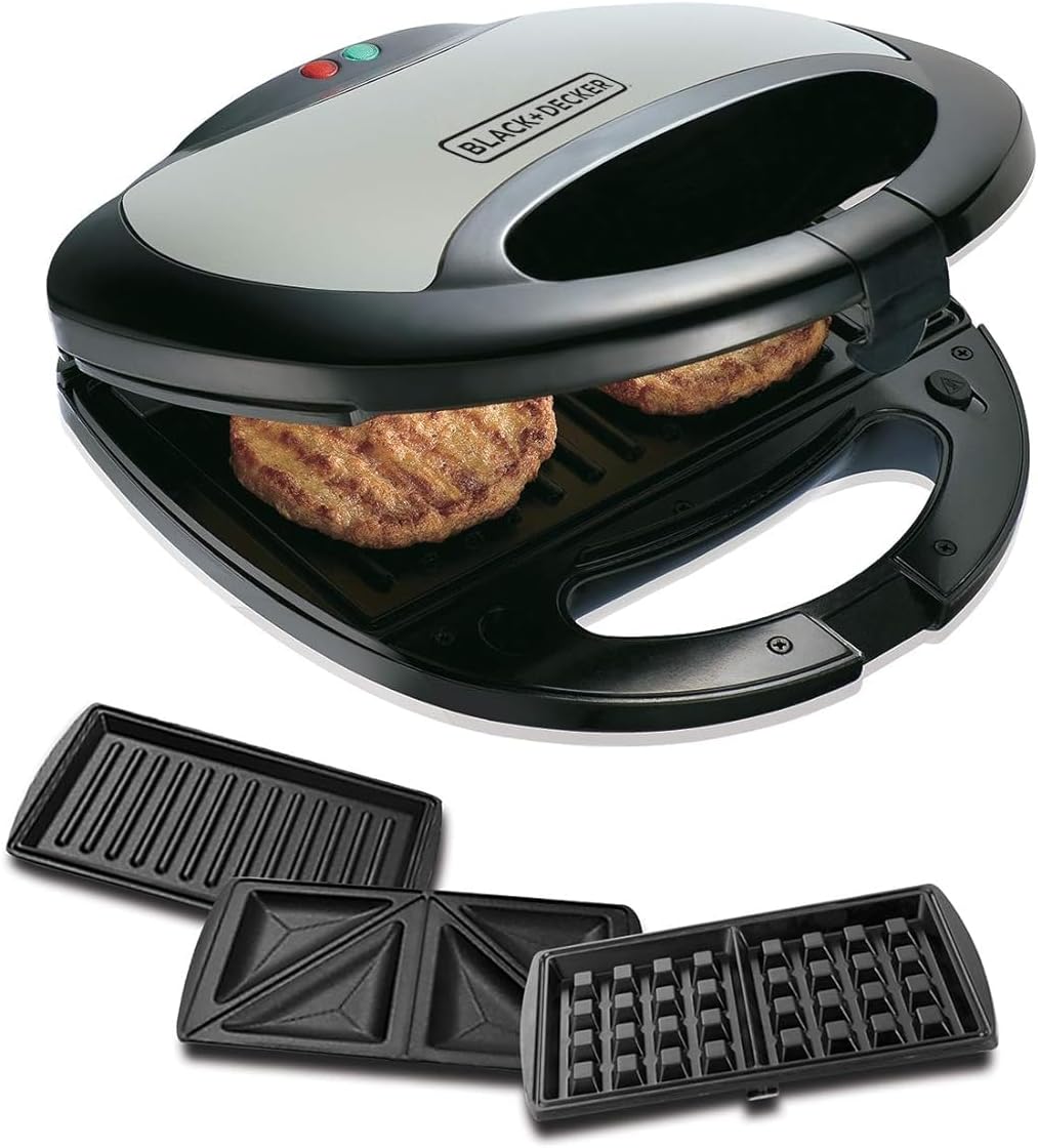 Black & Decker Sandwich and Waffle Maker, 3 Slices, 750 Watt, Black Ts2090-B5