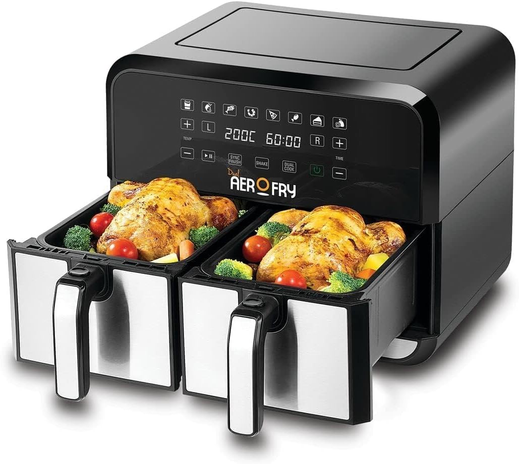 Black & Decker Digital Dual Zone Air Fryer 1700W 4L+4L Capacity With Rapid Hot Air Circulation For Frying, Grilling, Broiling, Roasting, and Baking DZAF1700-B5