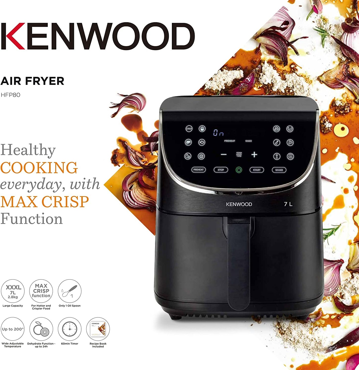 Kenwood Air Fryer, 1800 Watt, 7 Liters, Black - HFP80.000BK