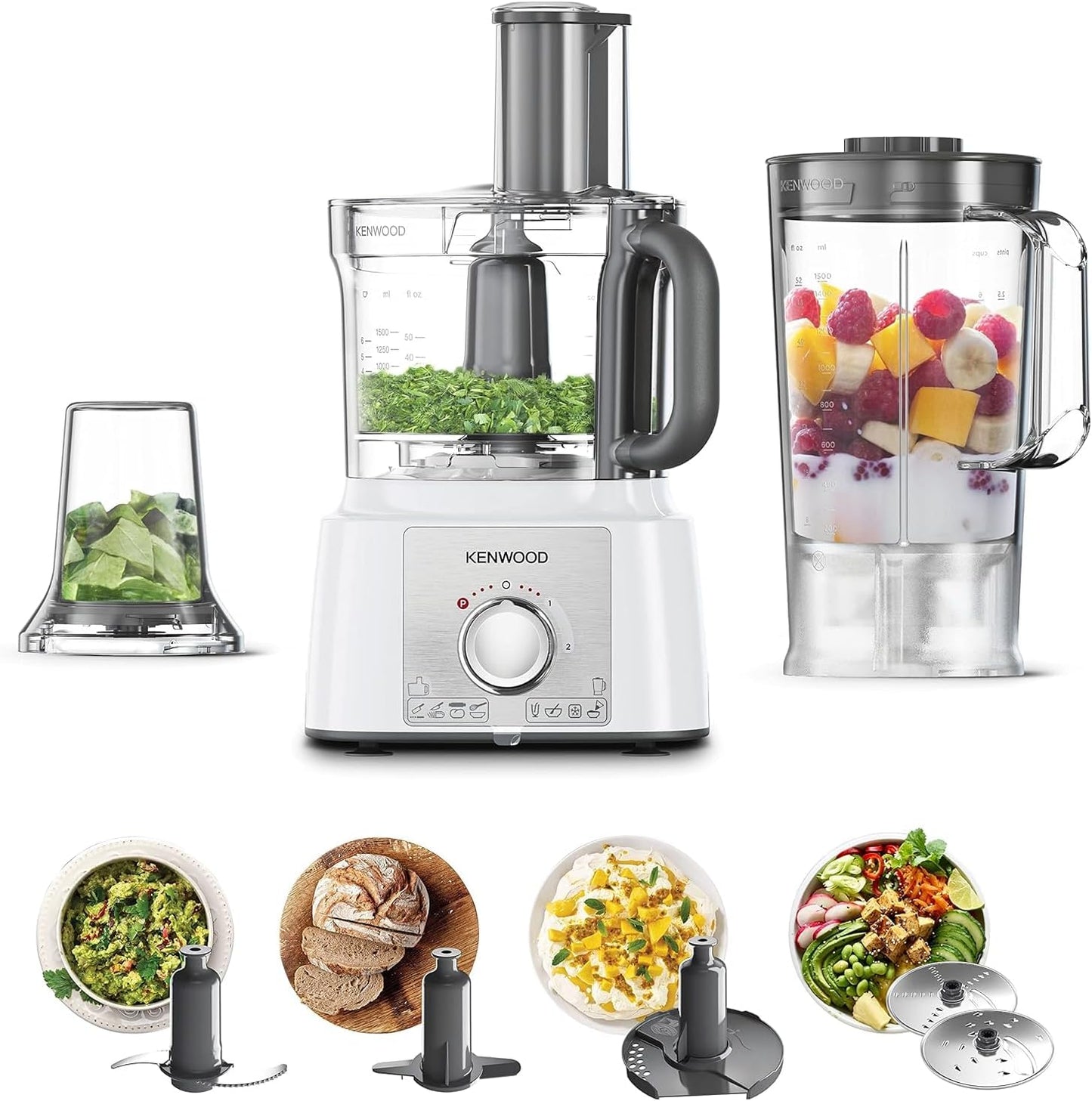 Kenwood Food Processor, 2.1 Liter, 1000 Watt, White - FDP65.400WH