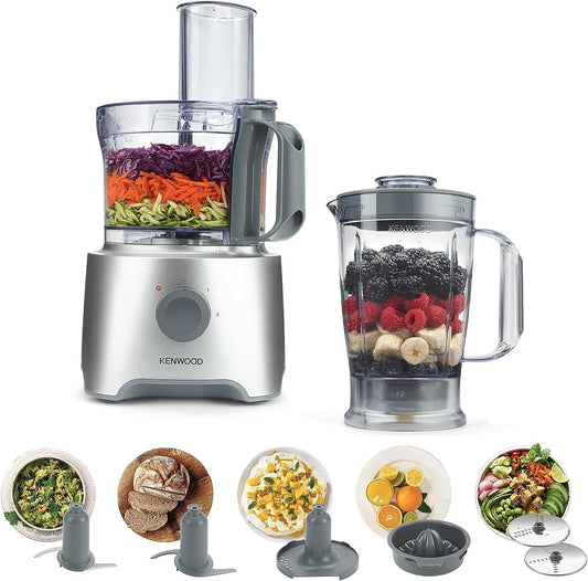 Kenwood MultiPro Compact Food Processor, 800 Watt, Silver - FDP302SI