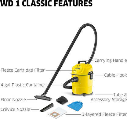 Karcher WD 1 Canister Vacuum Cleaner, Yellow