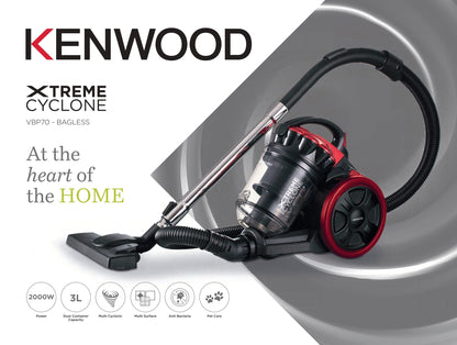 Kenwood Xtreme Cyclone Bagless Vacuum Cleaner, 2000 Watt, Black and Red- Vbp70.000Br