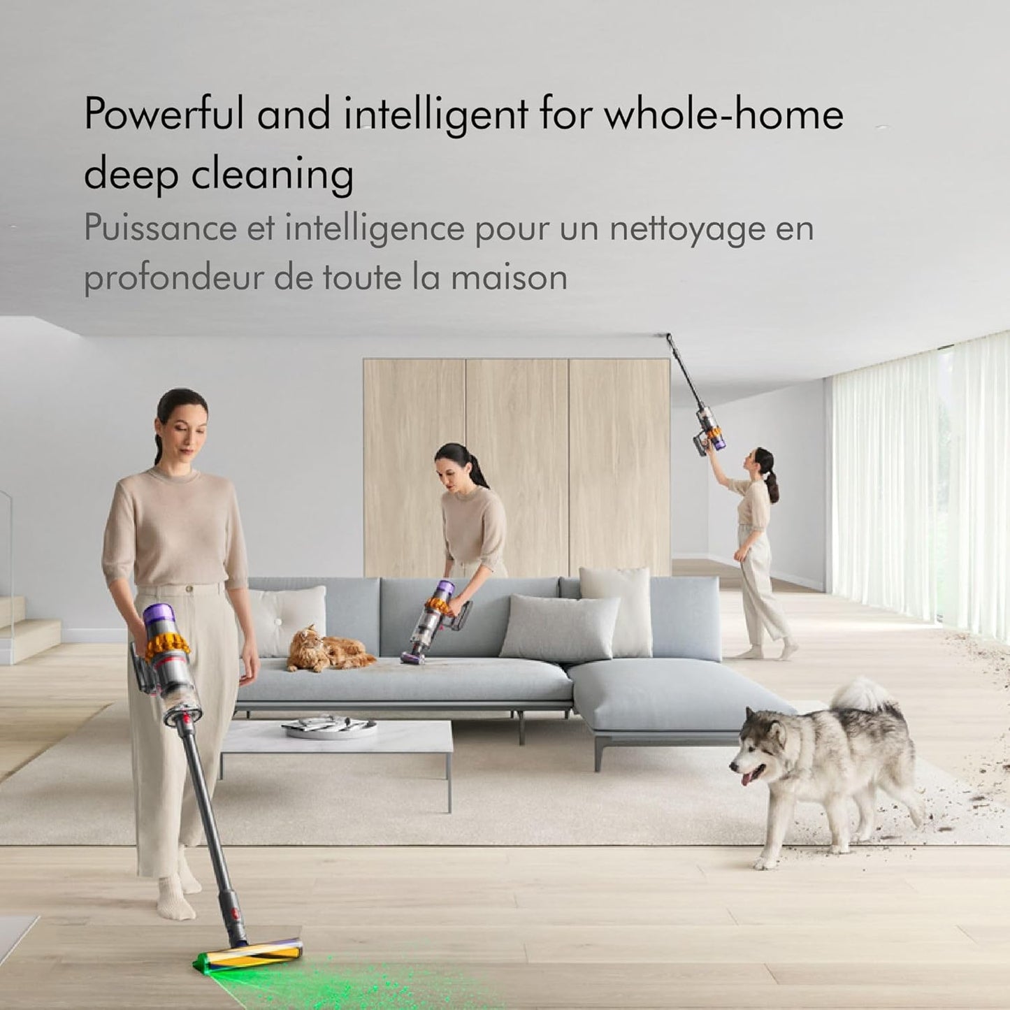 مكنسة كهربائية لاسلكية Dyson V15 Detect، باللون الأصفر/النيكل