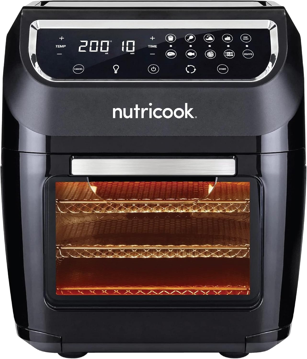 Nutricook Air Fryer Oven, 1800 Watts, Digital/One Touch Control Panel Display, 8 Preset Programs, 12 Liters, Black