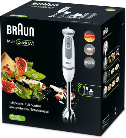 Braun MultiQuick 5 Vario Hand Blender with Attachments, 1000 Watt, White/Grey, MQ 5235 WH