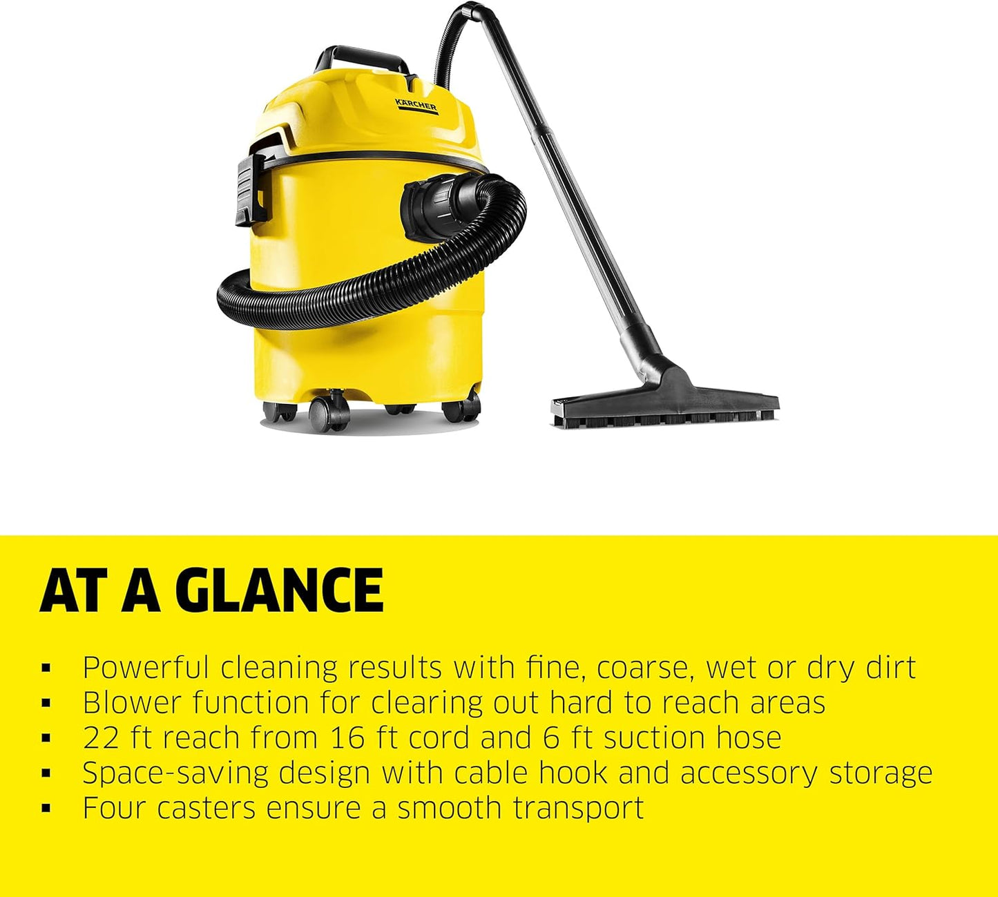 Karcher WD 1 Canister Vacuum Cleaner, Yellow