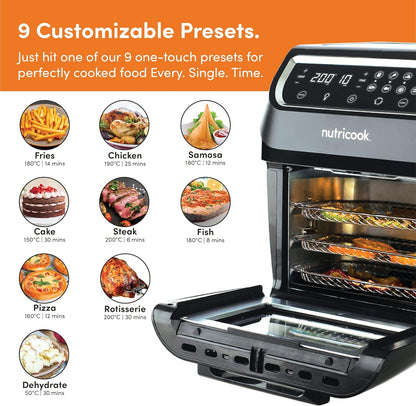 Nutricook Air Fryer Oven, 1800 Watts, Digital/One Touch Control Panel Display, 8 Preset Programs, 12 Liters, Black