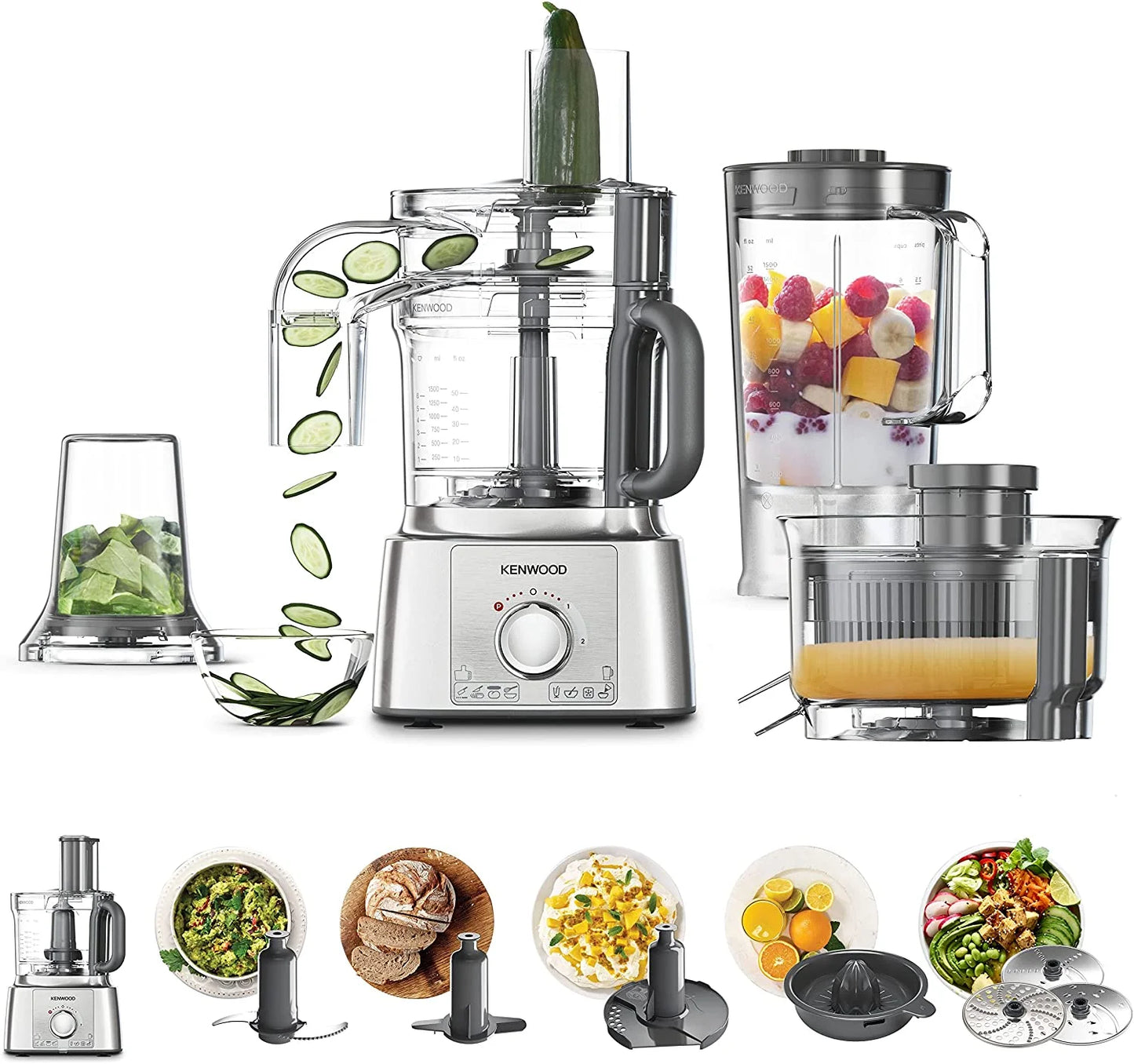 Kenwood MultiPro Express Food Processor, 1000 Watt, 3 Liter, Silver - FDP65.880SI