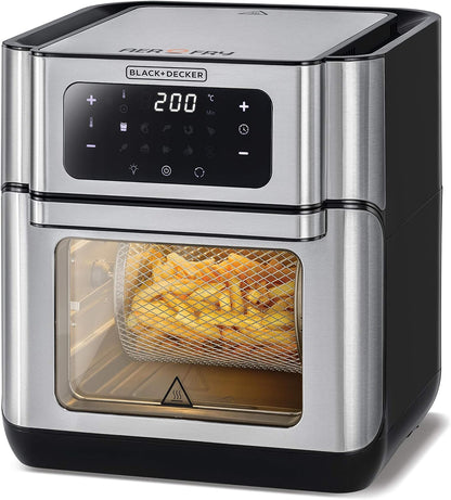 Black+Decker Digital Air Fryer Oven Digital Temperature Control 10 Preset Programs 12L Silver Aof100-B5