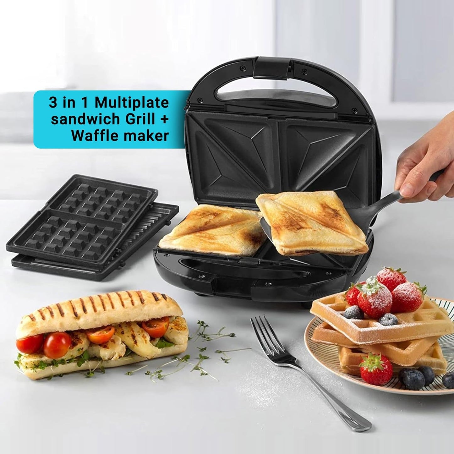 Black & Decker Sandwich and Waffle Maker, 3 Slices, 750 Watt, Black Ts2090-B5