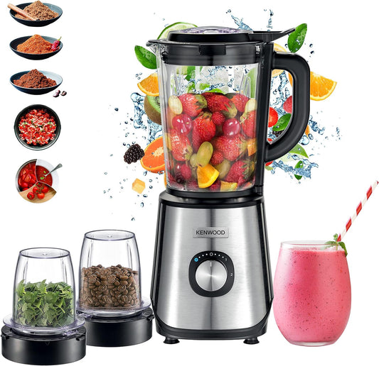 Kenwood Glass Blender 1000W Power Blender 2L With Grinder Mill, Chopper Mill, Ice Crush Function Blm45.720Ss Black/Silver