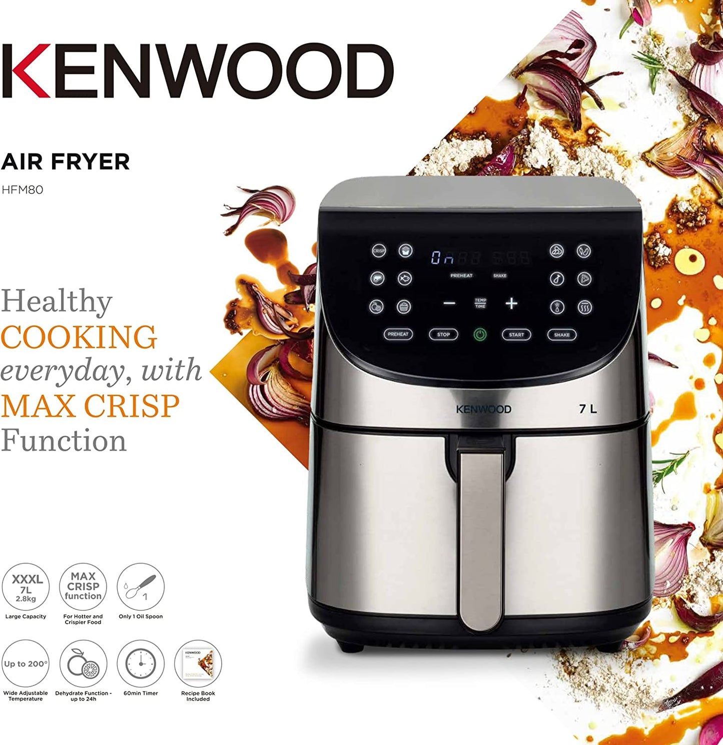 Kenwood Air Fryer, 1800 Watt, 7 Liters, Silver - HFM80.000SS